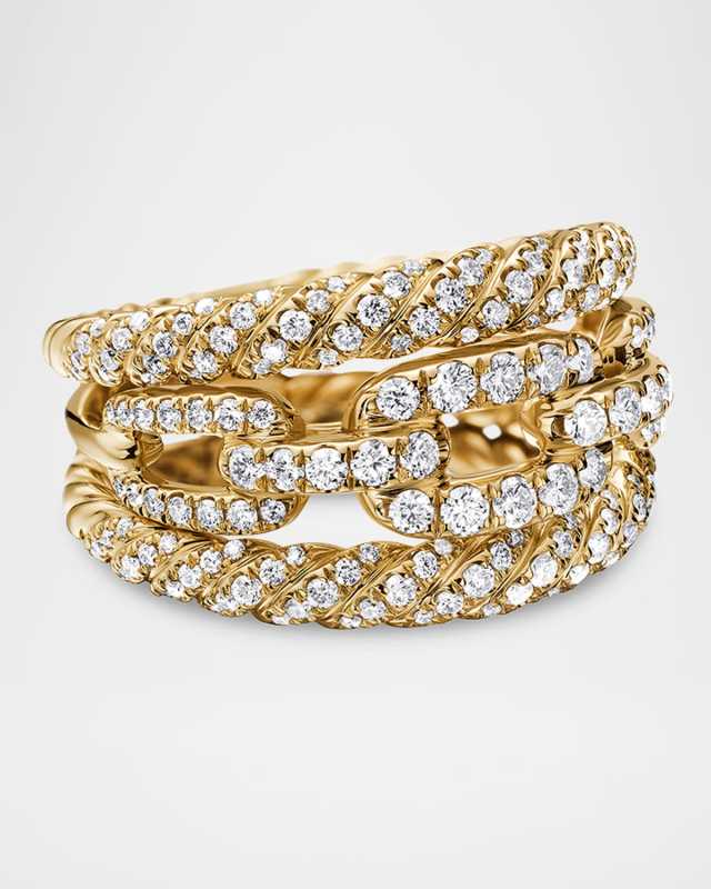 3-Row Full Pave Stax Ring with Diamonds and 18k Yellow Gold